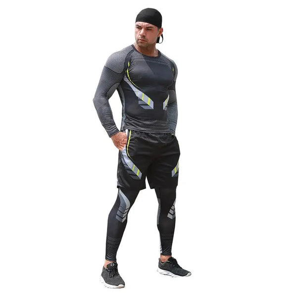 The compression shirt offers a snug fit to enhance muscle support, while the shorts feature a stretchable waistband for unrestricted movement during dynamic exercises. The leggings complete the set, delivering comprehensive coverage and targeted compression for lower body muscles.